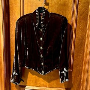 Elegant Brown Double D Ranch Velvet Jacket with Studded Details
